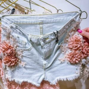 Spodenki jeans aplikacja kwiaty r.S